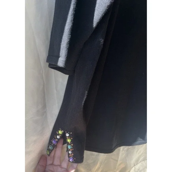 Quacker Factory Black Shirt Women's XL Jeweled Tunic 3/4 Sleeve‎ Top - Picture 4 of 6